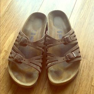 Lightly worn brown Birkenstock sandals, size 40